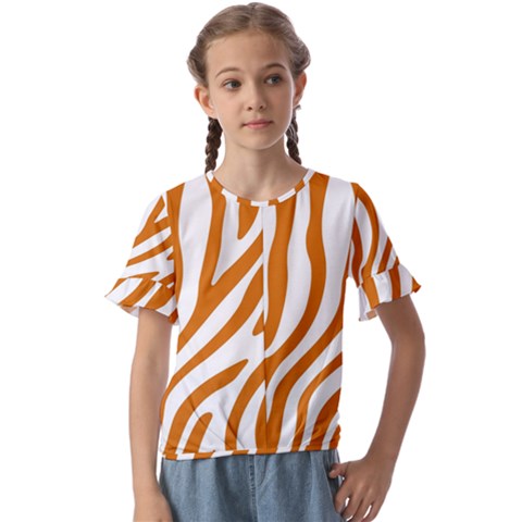 Orange Zebra Vibes Animal Print   Kids  Cuff Sleeve Scrunch Bottom Tee by ConteMonfrey