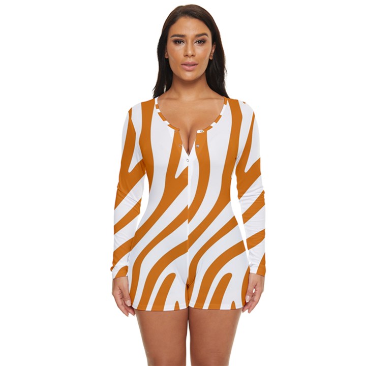 Orange Zebra Vibes Animal Print   Long Sleeve Boyleg Swimsuit