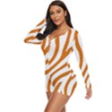 Orange Zebra Vibes Animal Print   Long Sleeve Boyleg Swimsuit View2