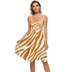 Orange Zebra Vibes Animal Print   Sleeveless Tie Front Chiffon Dress by ConteMonfrey