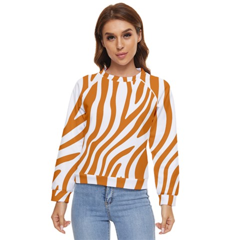 Orange Zebra Vibes Animal Print   Women s Long Sleeve Raglan Tee by ConteMonfrey