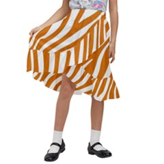 Orange Zebra Vibes Animal Print   Kids  Ruffle Flared Wrap Midi Skirt by ConteMonfrey