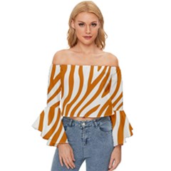 Orange Zebra Vibes Animal Print   Off Shoulder Flutter Bell Sleeve Top by ConteMonfrey