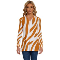 Orange Zebra Vibes Animal Print   Long Sleeve Drawstring Hooded Top by ConteMonfrey