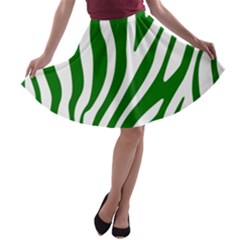 Dark Green Zebra Vibes Animal Print A-line Skater Skirt by ConteMonfrey