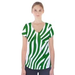 Dark Green Zebra Vibes Animal Print Short Sleeve Front Detail Top by ConteMonfrey