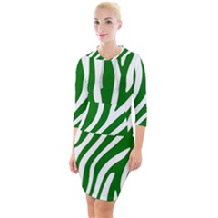 Dark Green Zebra Vibes Animal Print Quarter Sleeve Hood Bodycon Dress by ConteMonfrey