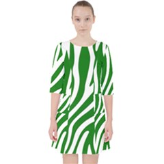 Dark Green Zebra Vibes Animal Print Quarter Sleeve Pocket Dress by ConteMonfrey