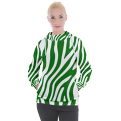 Dark Green Zebra Vibes Animal Print Women s Hooded Pullover by ConteMonfrey