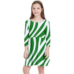 Dark Green Zebra Vibes Animal Print Kids  Quarter Sleeve Skater Dress by ConteMonfrey