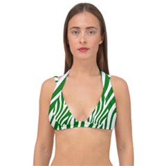 Dark Green Zebra Vibes Animal Print Double Strap Halter Bikini Top by ConteMonfrey