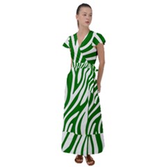 Dark Green Zebra Vibes Animal Print Flutter Sleeve Maxi Dress by ConteMonfrey