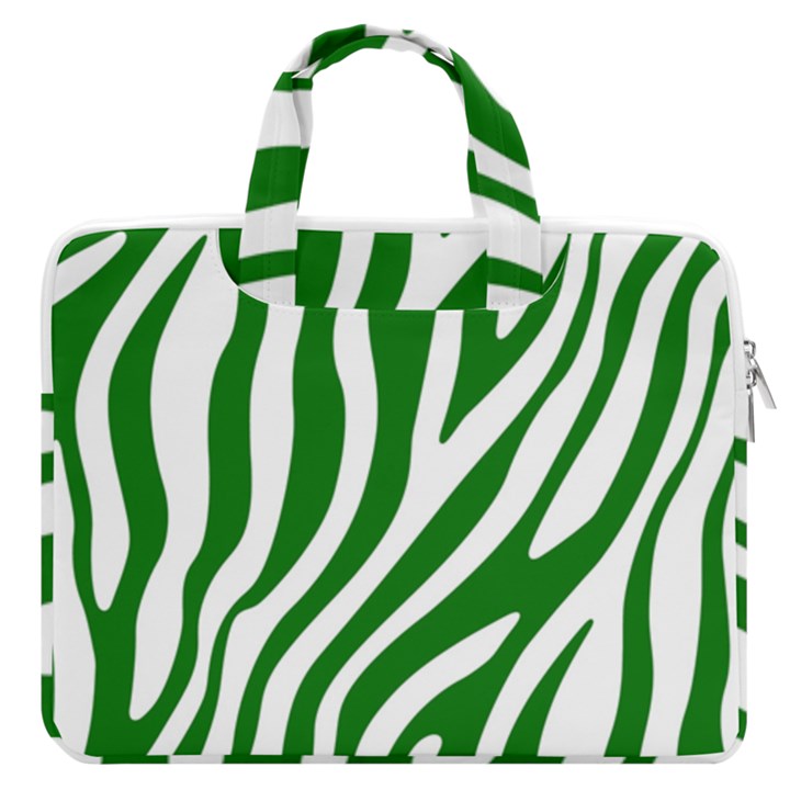 Dark green Zebra Vibes Animal Print MacBook Pro 16  Double Pocket Laptop Bag 