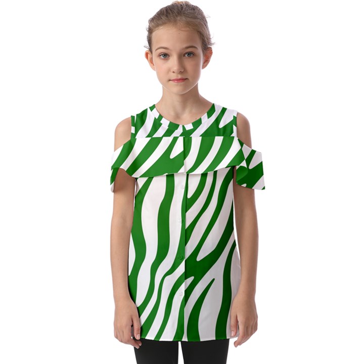 Dark green Zebra Vibes Animal Print Fold Over Open Sleeve Top