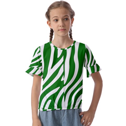 Dark Green Zebra Vibes Animal Print Kids  Cuff Sleeve Scrunch Bottom Tee by ConteMonfrey