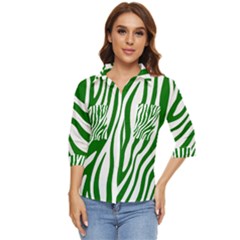 Dark Green Zebra Vibes Animal Print Women s Quarter Sleeve Pocket Shirt