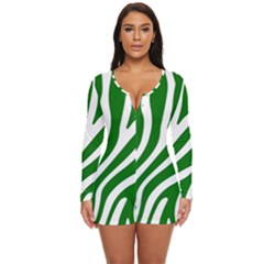 Dark Green Zebra Vibes Animal Print Long Sleeve Boyleg Swimsuit by ConteMonfrey