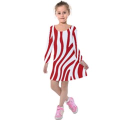 Red Zebra Vibes Animal Print  Kids  Long Sleeve Velvet Dress by ConteMonfrey