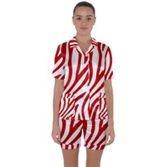 Red Zebra Vibes Animal Print  Satin Short Sleeve Pajamas Set by ConteMonfrey