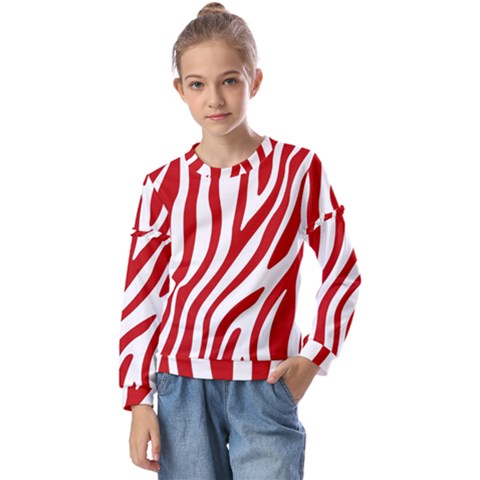 Red Zebra Vibes Animal Print  Kids  Long Sleeve Tee With Frill  by ConteMonfrey