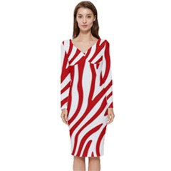 Red Zebra Vibes Animal Print  Long Sleeve V-neck Bodycon Dress  by ConteMonfrey