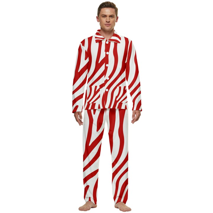 Red Zebra Vibes Animal Print  Men s Long Sleeve Velvet Pocket Pajamas Set