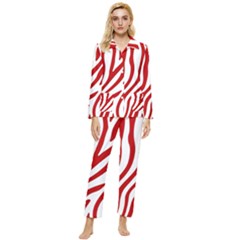 Red Zebra Vibes Animal Print  Womens  Long Sleeve Velvet Pocket Pajamas Set by ConteMonfrey