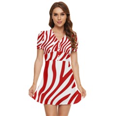 Red Zebra Vibes Animal Print  V-neck High Waist Chiffon Mini Dress by ConteMonfrey