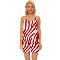 Red Zebra Vibes Animal Print  V-neck Satin Pajamas Set by ConteMonfrey