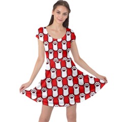 Red And White Cat Paws Cap Sleeve Dress by ConteMonfrey