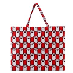 Red And White Cat Paws Zipper Large Tote Bag by ConteMonfrey