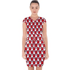 Red And White Cat Paws Capsleeve Drawstring Dress  by ConteMonfrey