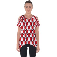 Red And White Cat Paws Cut Out Side Drop Tee by ConteMonfrey