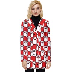 Red And White Cat Paws Button Up Hooded Coat  by ConteMonfrey