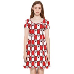 Red And White Cat Paws Inside Out Cap Sleeve Dress by ConteMonfrey