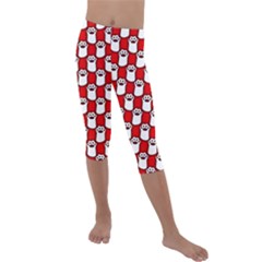 Red And White Cat Paws Kids  Lightweight Velour Capri Leggings  by ConteMonfrey