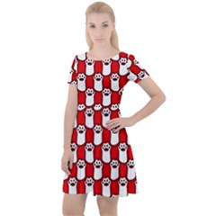 Red And White Cat Paws Cap Sleeve Velour Dress  by ConteMonfrey