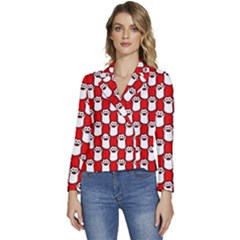 Red And White Cat Paws Women s Long Sleeve Revers Collar Cropped Jacket by ConteMonfrey