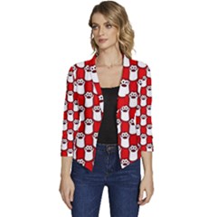 Red And White Cat Paws Women s Casual 3/4 Sleeve Spring Jacket by ConteMonfrey