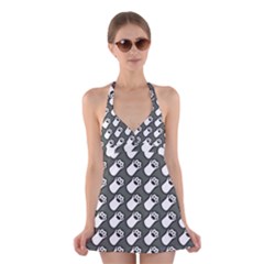 Grey And White Little Paws Halter Dress Swimsuit  by ConteMonfrey