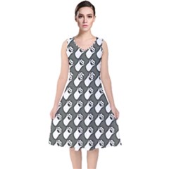 Grey And White Little Paws V-neck Midi Sleeveless Dress  by ConteMonfrey