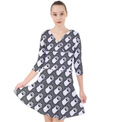 Grey And White Little Paws Quarter Sleeve Front Wrap Dress by ConteMonfrey