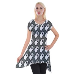 Grey And White Little Paws Short Sleeve Side Drop Tunic by ConteMonfrey