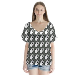 Grey And White Little Paws V-neck Flutter Sleeve Top by ConteMonfrey