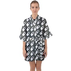 Grey And White Little Paws Half Sleeve Satin Kimono  by ConteMonfrey