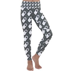 Grey And White Little Paws Kids  Lightweight Velour Classic Yoga Leggings by ConteMonfrey