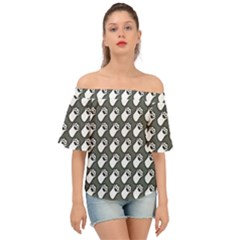 Grey And White Little Paws Off Shoulder Short Sleeve Top by ConteMonfrey