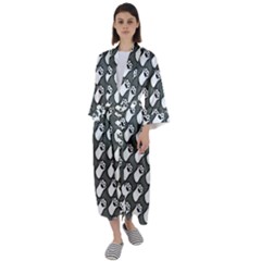 Grey And White Little Paws Maxi Satin Kimono by ConteMonfrey