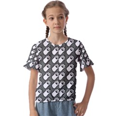 Grey And White Little Paws Kids  Cuff Sleeve Scrunch Bottom Tee