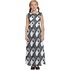 Grey And White Little Paws Kids  Satin Sleeveless Maxi Dress by ConteMonfrey